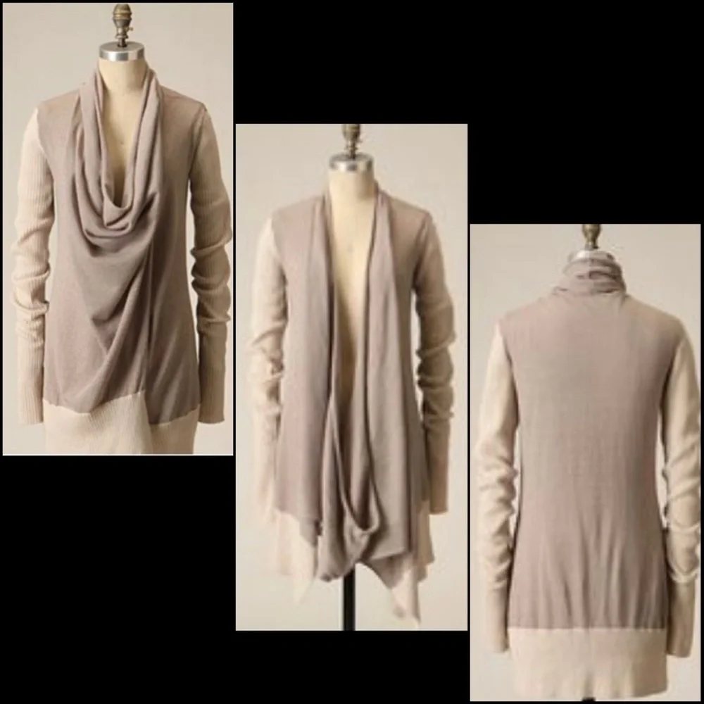 Anthro Gro Abrahamsson Wool Blend Colorblock Wrap Drape Cowl Cardigan Sweater